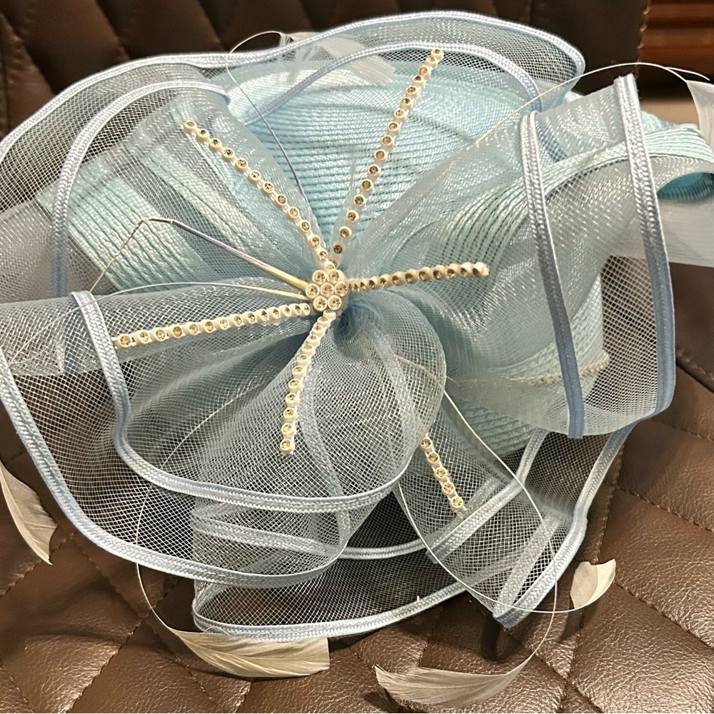 Elegant Light Blue Fascinator with Rhinestone Detail